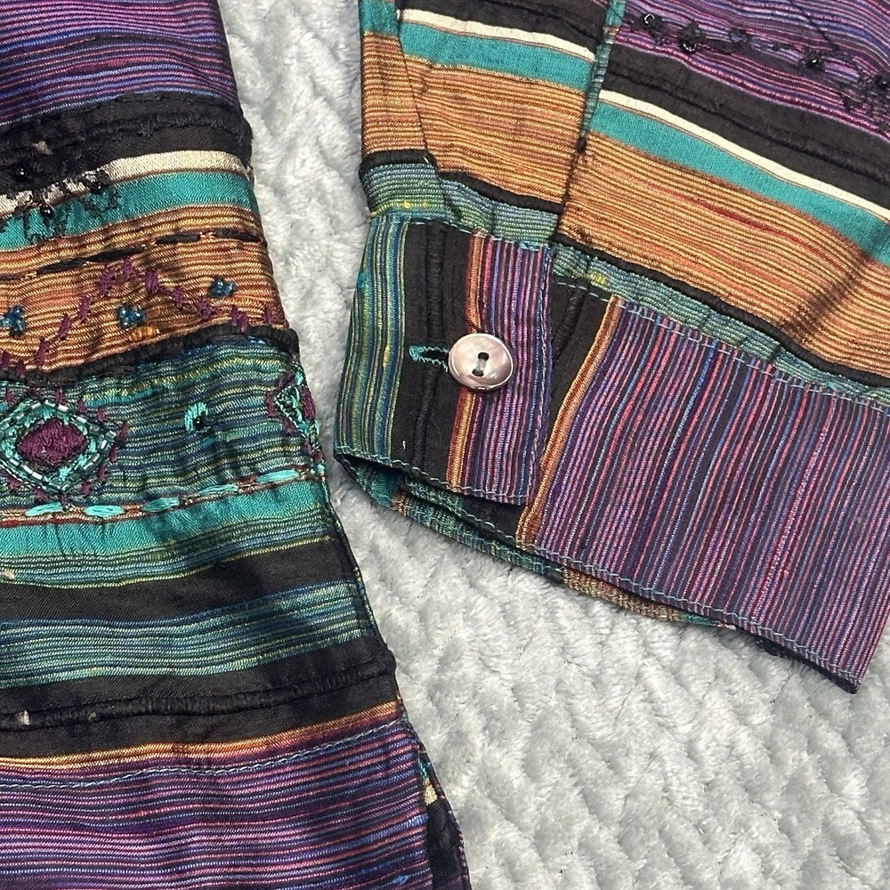 Vintage Chico's Silk Blouse 2 Size Large Colorful Boho Artsy Beaded Embroidered - Picture 7 of 8